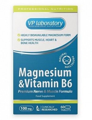 Магний и Витамин Б6 Magnesium & Vitamin B6 100 mg VP Laboratory  60 таб.