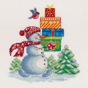 Набор для вышивания "PANNA" OT-7277 "Открытка. Снеговик с подарками" 11 х 11 см