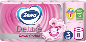 Бумага туалетная "Zewa Delux" 3-х сл. орхидея*8