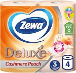 Бумага туалетная &quot;Zewa Delux&quot; 3-х сл. персик*4 (втулка не смывается)