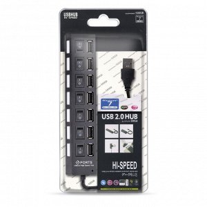 ХАБ USB 2.0  с выключателями, 7 портов, СуперЭконом, черный, SBHA-7207-B