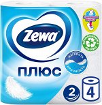 Бумага туалетная &quot;Zewa Plus&quot; 2-х сл. белая* 4 (втулка не смывается)