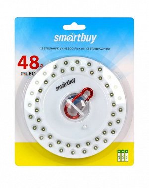 Светодиодный фонарь 48 LED с карабином для подвешивания Smartbuy 3AA, белый (SBF-8254-W)