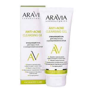 "ARAVIA Laboratories" Очищающий гель для лица и тела с салициловой кислотой Anti-Acne Cleansing Gel, 200 мл