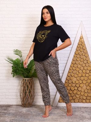 Пижама женская Леопард-золотой(брюки) кулирка