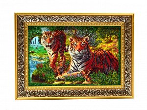Картина с Тиграми в деревянном багете 18*13см