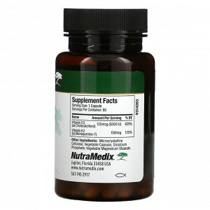 NutraMedix, витамины D3 и K2, 90 капсул