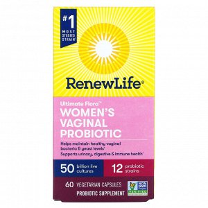 Renew Life, Ultimate Flora, вагинальный пробиотик для женщин, 50 млрд КОЕ, 60 вегетарианских капсул