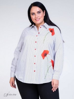 Блузка Модная блуза-рубашка прямого силуэта с воротником на стойке. Модель выполнена из смесовой эластичной ткани с высоким содержанием хлопка, с рисунком в полоску. Рукав длинный, с притачной манжето