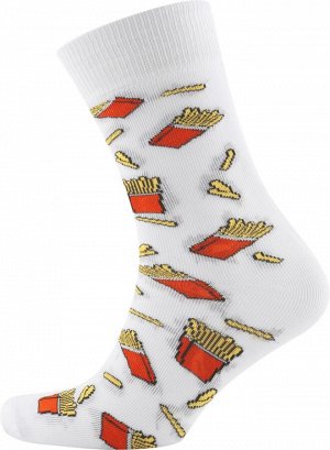 Nature Socks 3010 Носки мужские, женские белые с прикольным принтом картофель фри