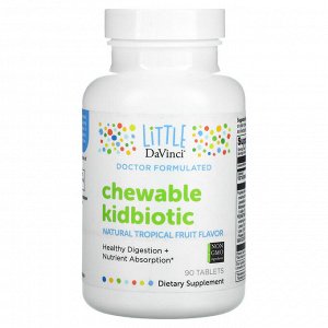 Little DaVinci, жевательные пробиотики для детей, натуральный вкус тропических фруктов, 90 таблеток