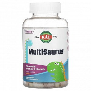 KAL, MultiSaurus, витамины и микроэлементы, со вкусом ягод, винограда и апельсина, 90 жевательных таблеток