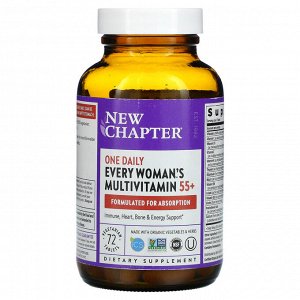 New Chapter, мультивитамины для женщин от 55 лет, один раз в день, 72 вегетарианские таблетки