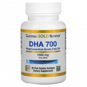 California Gold Nutrition, DHA 700, рыбий жир фармацевтической степени чистоты, 1000 мг, 30 рыбно-желатиновых капсул