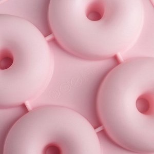 Форма силиконовая для выпечки Доляна «Пончик», 26?18 см, 6 ячеек, 7?2,8 см, цвет розовый
