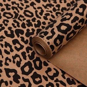 Бумага упаковочная крафт "Леопард" черный, 0,6 х 10 м, 70 г/м2