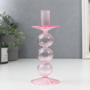 Подсвечник стекло на 1 свечу "Три шарика" прозрачный розовый d до 2,5 см 22х8х8 см