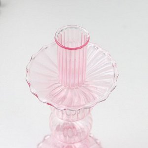 Подсвечник стекло на 1 свечу "Три шарика" прозрачный розовый d до 2,5 см 22х8х8 см