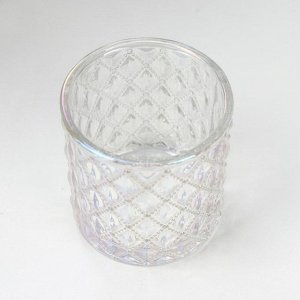 Подсвечник стекло стаканчик на 1 свечу "Ромбики" перламутр 7,5х7х7 см