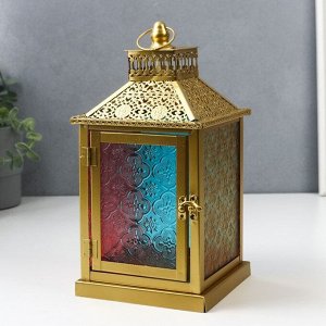Подсвечник металл на 1 свечу "Золото шейха" цветное стекло 27х14х14 см