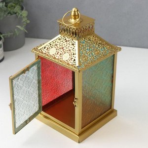 Подсвечник металл на 1 свечу "Золото шейха" цветное стекло 27х14х14 см