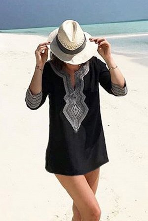 Черная удлиненная блуза с вышивкой в стиле бохо