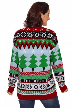 Яркий свитер с рождественским узором и надписями