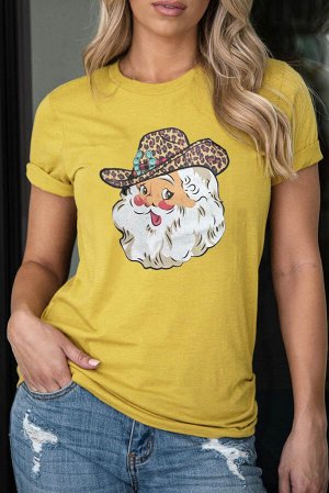 Желтая футболка с принтом Санта Клаус в шляпе
