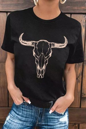 Черная футболка с принтом "череп буйвола"