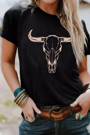 Черная футболка с принтом "череп буйвола"