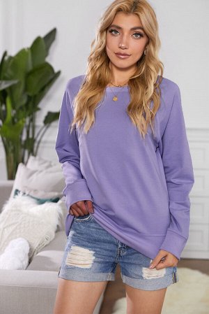 Фиолетовый пуловер с рукавами реглан и манжетами