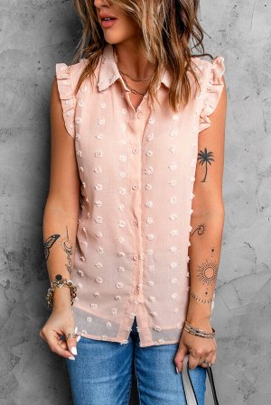 Розовая блуза с текстурой в горошек с отложным воротником и оборками