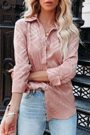 Розовая атласная рубашка с сетчатым узором