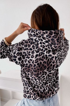 Леопардовое худи-пуловер с карманом-кенгуру