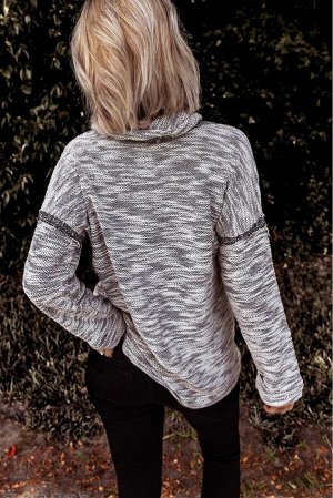 Серый вязаный пуловер-свитшот с воротником-хомут на шнуровке