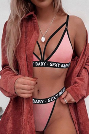 Розовый комплект нижнего белья с надписью: Sexy Baby