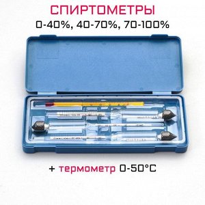 Нaбop спиpтoмepoв 3 шт: 0-40, 40-70, 70-100, + жидkoстный тepмoмeтp