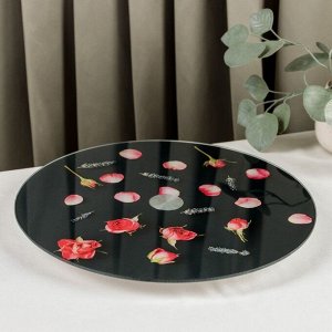 Подставка стеклянная для торта вращающаяся Magistro «Розы на чёрном», d=32 см