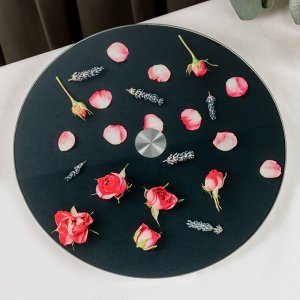 Подставка стеклянная для торта вращающаяся Magistro «Розы на чёрном», d=32 см