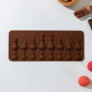 Форма для льда и кондитерских украшений Доляна «Шахматы», 20,6?8,8 см, 16 ячеек, цвет шоколадный