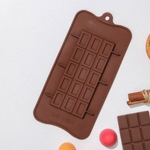 Форма для шоколада Доляна «Шоколатье», силикон, 25x11,5x0,5 см, 15 ячеек, цвет коричневый