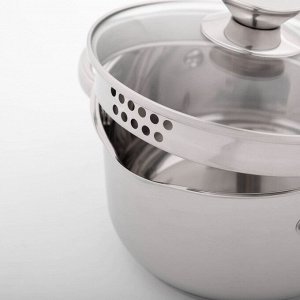 Кастрюля Magistro Klimena, 2,5 л, нержавеющая сталь, AISI - 201, крышка-дуршлаг, носик для слива, капсульное дно, индукция
