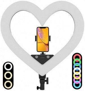 Цветная Кольцевая LED RGB лампа сердце 48 см RGB MJ48 для фото и видеосъемки работы
