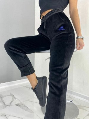 Спортивные штаны женские 5505 "Однотон - Вышитая Надпись" Черные