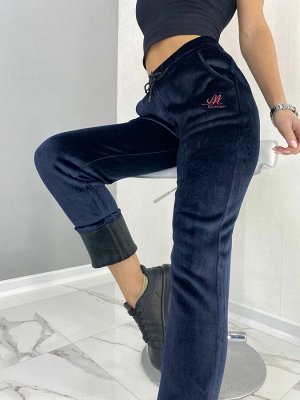 Спортивные штаны женские 5505 "Однотон - Вышитая Надпись" Темно-Синии
