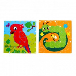 Геоборд двусторонний «Весёлые животные» со сменными картинками и резиночками, по методике Монтессори, планшет цвет МИКС