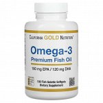 California Gold Nutrition, омега-3, рыбий жир премиального качества, 100 капсул из рыбьего желатина