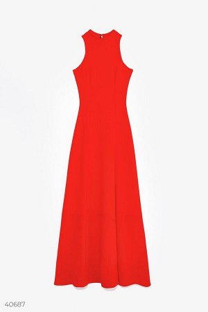 Красное платье макси с разрезом