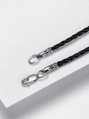 Черный шнурок на шею с серебряными оконцевателями диаметр 2,5 мм -1432