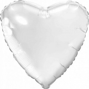 757970 Шар-сердце 18"/46 см, фольга, белый блеск (Agura)